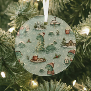 Christmas Nessie Loch Ness Monster Cozy Cryptids Glass Ornament
