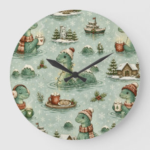 Christmas Nessie Loch Ness Monster Cozy Cryptids  Large Clock