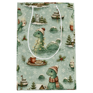 Christmas Nessie Loch Ness Monster Cozy Cryptids  Medium Gift Bag