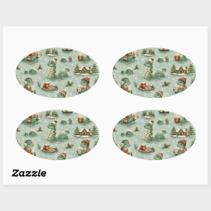 Christmas Nessie Loch Ness Monster Cozy Cryptids  Oval Sticker