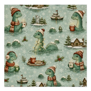 Christmas Nessie Loch Ness Monster Cozy Cryptids  Poster