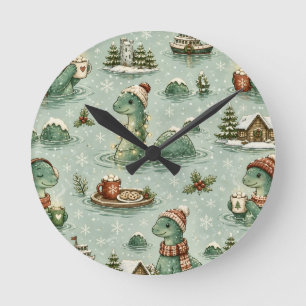 Christmas Nessie Loch Ness Monster Cozy Cryptids  Round Clock