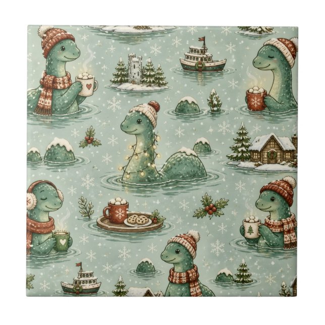 Christmas Nessie Loch Ness Monster Cozy Cryptids  Tile (Front)