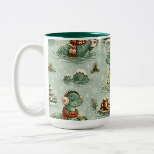 Christmas Nessie Loch Ness Monster Cozy Cryptids Two-Tone Coffee Mug