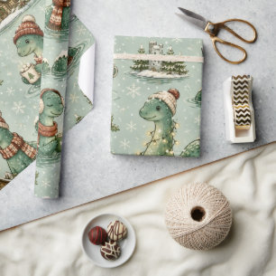 Christmas Nessie Loch Ness Monster Cozy Cryptids Wrapping Paper