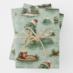 Christmas Nessie Loch Ness Monster Cozy Cryptids  Wrapping Paper Sheet