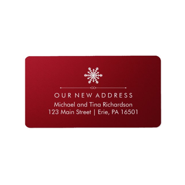 Christmas New Address on Elegant Red and Snowflake Label (Front)