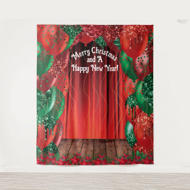 Christmas New Year Balloon Photo Booth Backdrop Tapestry (Front)