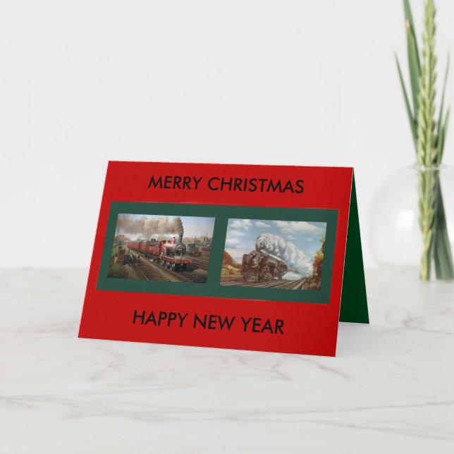 Christmas/New Year card with Steam Engine trains (Front)