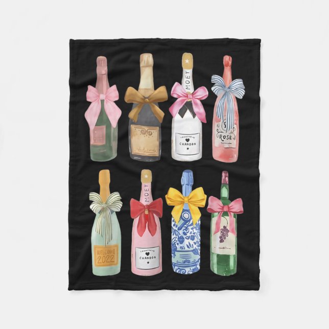 Christmas New Year Champagne Gl Coquette Bot-tle M Fleece Blanket (Front)