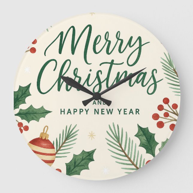 Christmas & New Year Holiday Card Large Clock (Front)