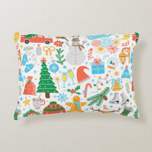 Christmas, New Year icon set. Winter holidays Vint Accent Pillow