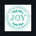 Christmas New Year Joy Family Round Return Address Self-inking Stamp<br><div class="desc">Christmas family round return address self-inking stamp with your name and address in green stylish typography with a pretty hand drawn JOY text illustration. Simply add your name and address. Exclusively designed for you by Happy Dolphin Studio. If you need any help or matching products please contact us at happydolphinstudio@outlook.com....</div>