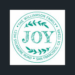 Christmas New Year Joy Family Round Return Address Self-inking Stamp<br><div class="desc">Christmas family round return address self-inking stamp with your name and address in green stylish typography with a pretty hand drawn JOY text illustration. Simply add your name and address. Exclusively designed for you by Happy Dolphin Studio. If you need any help or matching products please contact us at happydolphinstudio@outlook.com....</div>