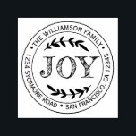 Christmas New Year Joy Family Round Return Address Self-inking Stamp<br><div class="desc">Christmas family round return address self-inking stamp with your name and address in black stylish typography with a pretty hand drawn JOY text illustration. Simply add your name and address. Exclusively designed for you by Happy Dolphin Studio. If you need any help or matching products please contact us at happydolphinstudio@outlook.com....</div>