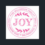 Christmas New Year Joy Family Round Return Address Self-inking Stamp<br><div class="desc">Christmas family round return address self-inking stamp with your name and address in fuchsia pink stylish typography with a pretty hand drawn JOY text illustration. Simply add your name and address. Exclusively designed for you by Happy Dolphin Studio. If you need any help or matching products please contact us at...</div>