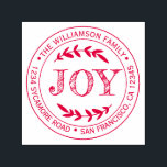Christmas New Year Joy Family Round Return Address Self-inking Stamp<br><div class="desc">Christmas family round return address self-inking stamp with your name and address in red stylish typography with a pretty hand drawn JOY text illustration. Simply add your name and address. Exclusively designed for you by Happy Dolphin Studio. If you need any help or matching products please contact us at happydolphinstudio@outlook.com....</div>