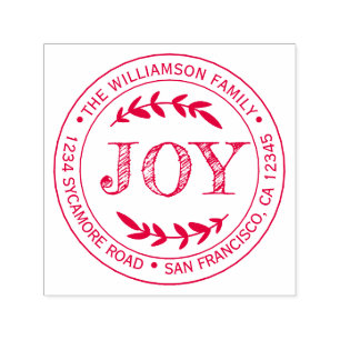 Christmas New Year Joy Family Round Return Address Self-inking Stamp