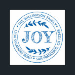 Christmas New Year Joy Family Round Return Address Self-inking Stamp<br><div class="desc">Christmas family round return address self-inking stamp with your name and address in blue stylish typography with a pretty hand drawn JOY text illustration. Simply add your name and address. Exclusively designed for you by Happy Dolphin Studio. If you need any help or matching products please contact us at happydolphinstudio@outlook.com....</div>