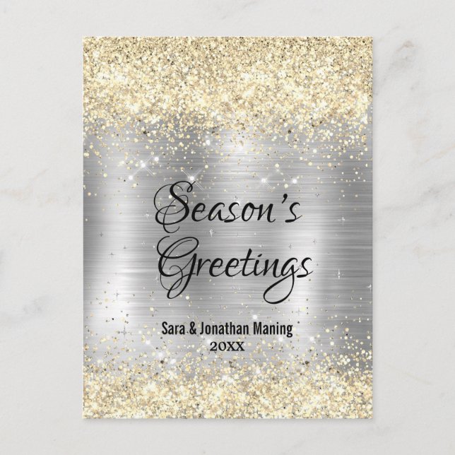 Christmas new year metallic silver gold glitter  postcard (Front)