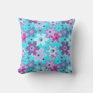 Christmas New year snowflake snow blue pink cartoo Throw Pillow