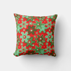 Christmas New year snowflake snow red green cartoo Throw Pillow