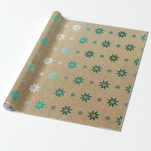 Christmas New Year Stars Snow Emerald Wrapping Paper