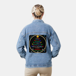 Christmas New Year Typography Colourful Tree Stars Denim Jacket