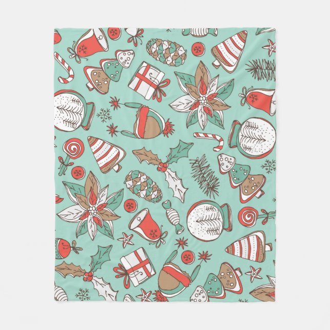 Christmas New Year: Vintage Hand Drawn Fleece Blanket (Front)