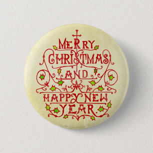 Christmas New Year Vintage Typography 2 Inch Round Button
