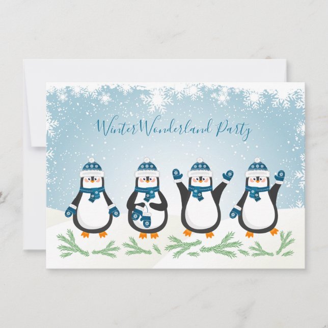 Christmas, New Year Winter Penquins Party Invitation (Front)