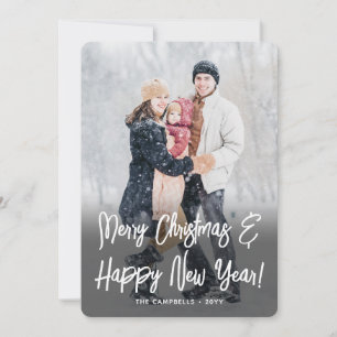 Christmas & New Years Brushed White Script 2 Photo Holiday Card