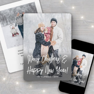 Christmas & New Years Brushed White Script 2 Photo Holiday Card
