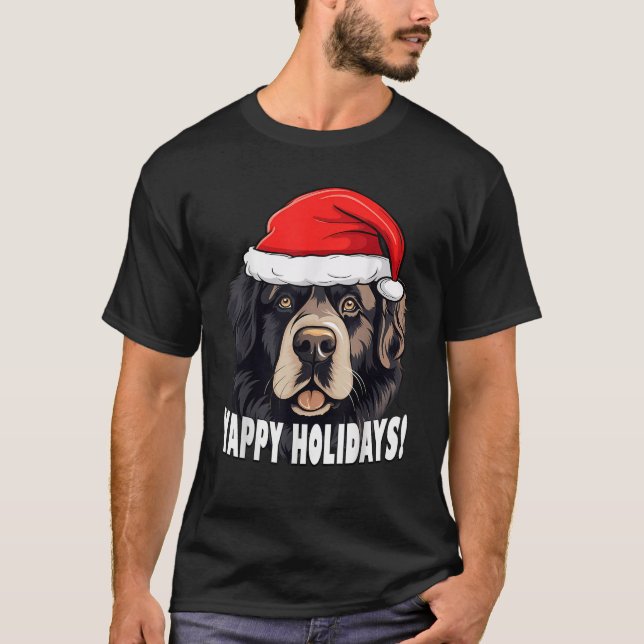 Christmas Newfoundland Dog Yappy Holidays Funny Pu T-Shirt (Front)