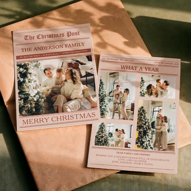 Christmas Newspaper Reddish Warm Photo What a Year Holiday Card (Creator Uploaded)