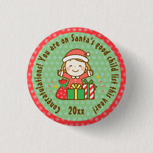 Christmas Nice List Kids Gift From Santa Clause 1 Inch Round Button