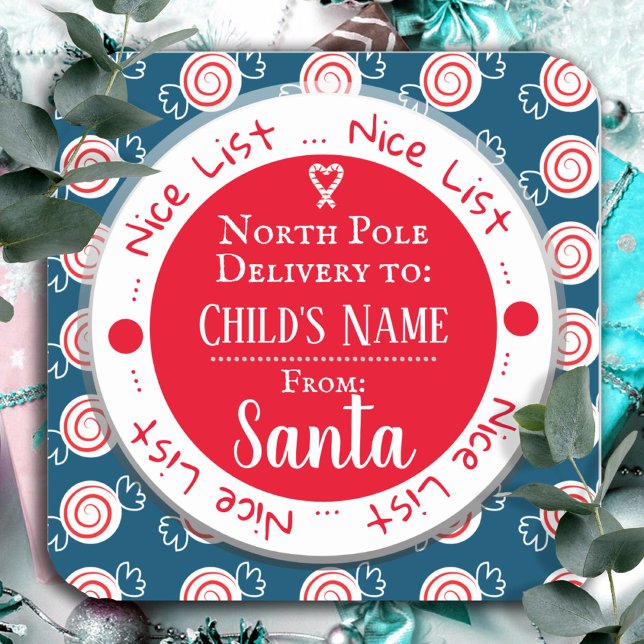 Christmas Nice List North Pole Custom Name Square Sticker (Creator Uploaded)