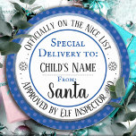 Christmas Nice List Official Custom Name Classic Round Sticker<br><div class="desc">Santa's Workshop Elf Inspector # any number and custom kids name. Fun stickers to add to kids gifts!</div>