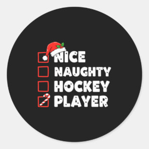 Christmas Nice Naughty Hockey Player List Santa Ch Classic Round Sticker