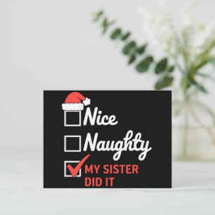 Christmas Nice Naughty Sister Did It Xmas Family  Holiday Postcard