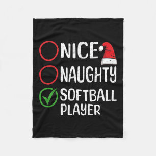 Christmas Nice Naughty Softball Player Christmas L Fleece Blanket