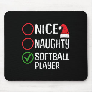 Christmas Nice Naughty Softball Player Christmas L Mouse Pad