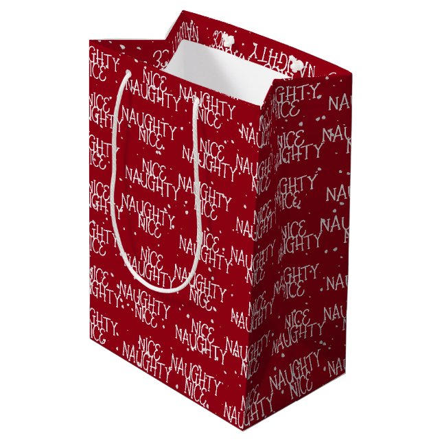 Christmas NICE NAUGHTY Text and Snowflakes Medium Gift Bag (Back Angled)