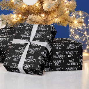 Christmas NICE NAUGHTY Text On Black Wrapping Paper