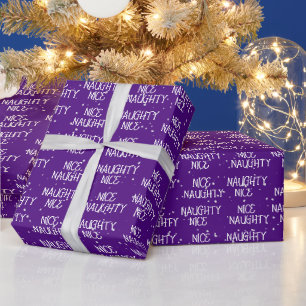 Christmas NICE NAUGHTY Text On Purple Wrapping Paper