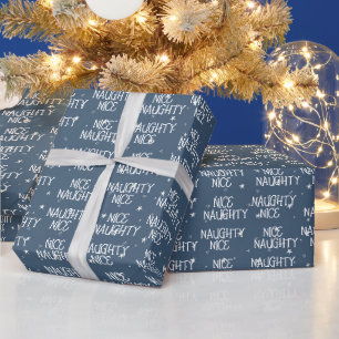 Christmas NICE NAUGHTY Text On Stars Wrapping Paper