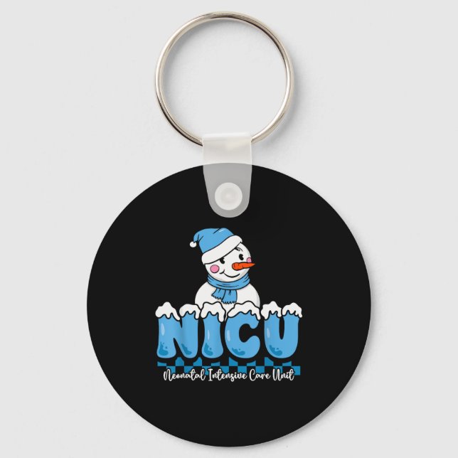 Christmas Nicu Snowman Neonatal Icu Nurse Squad Nu Keychain (Front)