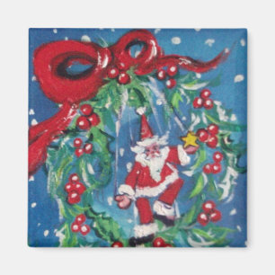 CHRISTMAS NIGHT CROWN WITH RED RIBBON MAGNET