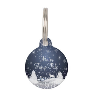 Christmas Night Fairy Tale. Fantasy Forest Pet Tag