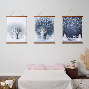 Christmas Night Fairy Tale. Fantasy Forest, Snow Hanging Tapestry